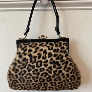 Vintage fuzzy leopard bag, belt & headband